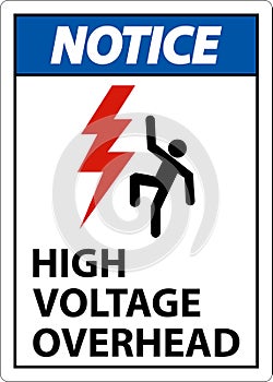 Notice High Voltage Overhead Sign On White Background