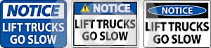 Notice Lift Trucks Go Slow Sign On White Background