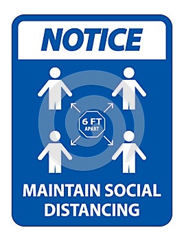 Notice Maintain social distancing, stay 6ft apart sign,coronavirus COVID-19 Sign Isolate On White Background,Vector Illustration