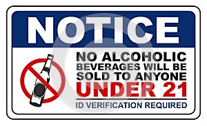 Notice No Alcoholic Beverages Under 21 Sign