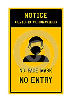 Notice No face mask No entry avoid COVID-19 coronavirus