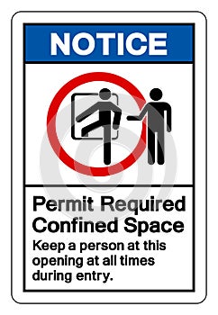 Notice Permit Required Confined Space Symbol Sign, Vector Illustration, Isolated On White Background Label .EPS10