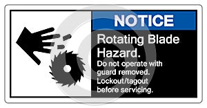 Notice Rotating Blade Hazard Do not operate with guard removed Follow Lockout Procedure Before Servicing Symbol Sign, Vector