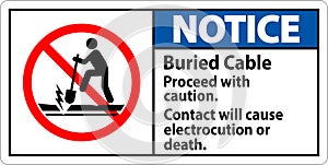 Notice Sign Buried Cable, Proceed With Caution, Contact Will Cause Electrocution Or Death