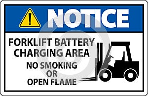 Notice Sign Forklift Battery Charging Area, No Smoking Or Open Flame