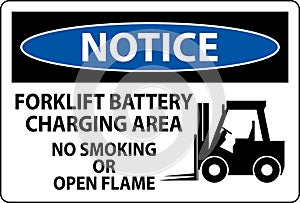 Notice Sign Forklift Battery Charging Area, No Smoking Or Open Flame