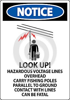 Notice Sign Look Up Hazardous Voltage Lines Overhead