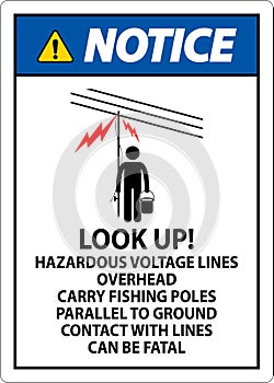 Notice Sign Look Up Hazardous Voltage Lines Overhead