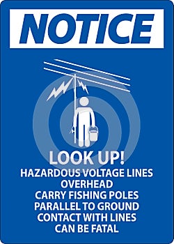 Notice Sign Look Up Hazardous Voltage Lines Overhead