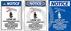 Notice Sign Look Up Hazardous Voltage Lines Overhead