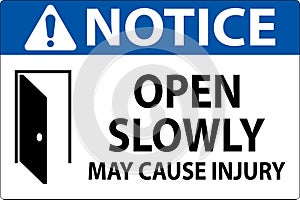 Notice Sign, Open Slowly, May Cause Injury