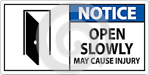 Notice Sign, Open Slowly, May Cause Injury