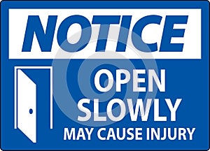 Notice Sign, Open Slowly, May Cause Injury