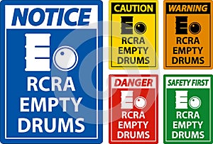 Notice Sign RCRA Empty Drums On White Background