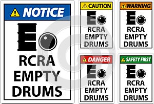 Notice Sign RCRA Empty Drums On White Background
