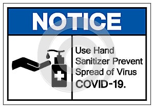 Notice Use Hand Sanitizer Prevent Spread Of Virus COVID-19 Symbol Sign ,Vector Illustration, Isolate On White Background Label.