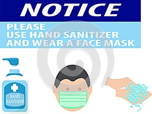 Notice for wash your hands and wear a mask, or a warning banner for washing hands