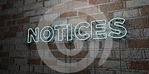 NOTICES - Glowing Neon Sign on stonework wall - 3D rendered royalty free stock illustration photo