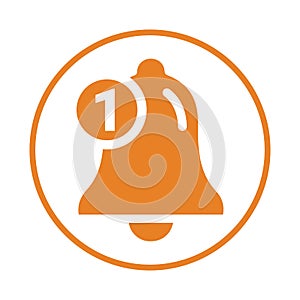 Notification, alert, bell, message, notify icon. Orange vector sketch.