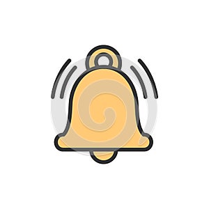 Notification bell, alarm, service handbell flat color line icon.