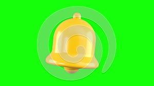 Notification bell icon on chromakey background. Concept of yellow ringing bell with new notification. 3d rendering.