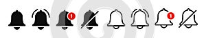 Notification bell icon for incoming inbox message. Vector ringing bell and notification number sign for alarm clock and smartphone