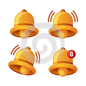Notification Bell Icon Set on White Background. 3d. Vector