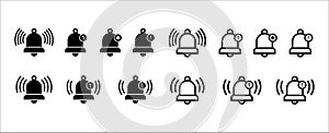 Notification bell vector icon set. Reminder icons collection. Alarm symbol illustration. Ringing bells. Alarm clock and smart