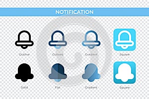 notification icon in different style. notification vector icons designed in outline, solid, colored, gradient, and flat style. photo
