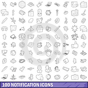 100 notification icons set, outline style