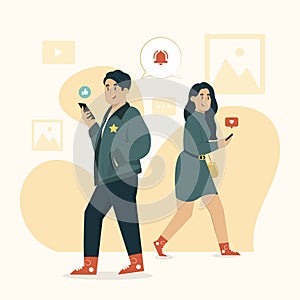 Notifications on social media concept illustration