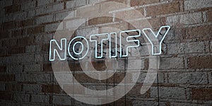 NOTIFY - Glowing Neon Sign on stonework wall - 3D rendered royalty free stock illustration