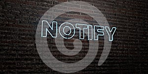 NOTIFY -Realistic Neon Sign on Brick Wall background - 3D rendered royalty free stock image