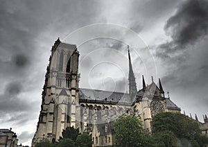 notre dam cathedral in the rain photo