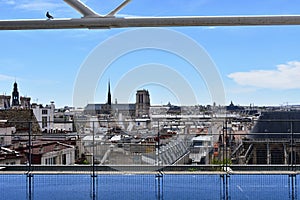 Notre Dame Cathedral from Centre Pompidou. Paris, France, sunny day.