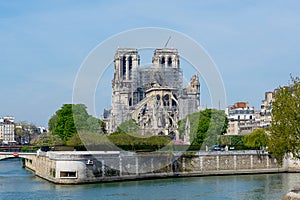 The Notre-Dame cathedral of Paris disfigured by the fire