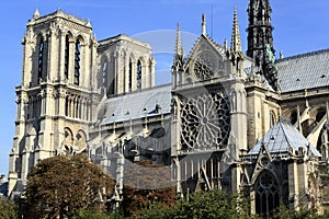 Notre Dame cathedral Paris France, side entrance view