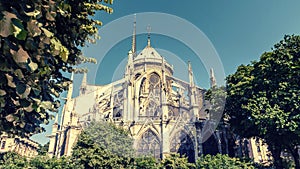 Notre Dame Cathedral, Paris, France, vintage effect