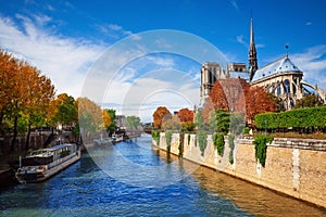Notre Dame cathedral in Paris and Seine river