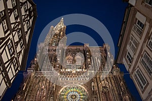 Notre Dame cathedral Strasbourg by night