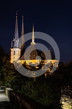 Notre Dame chruch in Luxembourg city at night