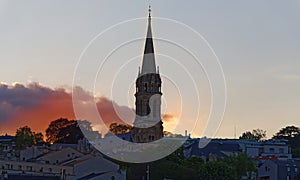 Notre-Dame-de-Boulogne church, also known as Notre-Dame-des-Menus at sunset , Boulogne-Billancourt, Parisian region. photo