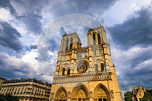 Notre Dame de Paris cathedral, France. Notre Dame de Paris Cathedral, most beautiful Cathedral in Paris. Picturesque sunset over