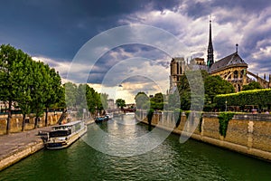 Notre Dame de Paris cathedral, France. Notre Dame de Paris Cathedral, most beautiful Cathedral in Paris. Picturesque sunset over