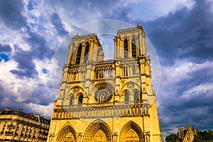 Notre Dame de Paris cathedral, France. Notre Dame de Paris Cathedral, most beautiful Cathedral in Paris. Picturesque sunset over