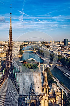 Notre Dame de Paris cathedral, France. Notre Dame de Paris Cathedral, most beautiful Cathedral in Paris. Picturesque sunset over