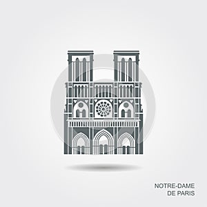 Notre Dame de Paris Cathedral, France. Vector flat icon photo
