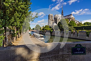 Notre Dame de Paris cathedral and the Seine River in Summer. Paris, France photo