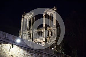 Notre Dame de Paris cathedral at night