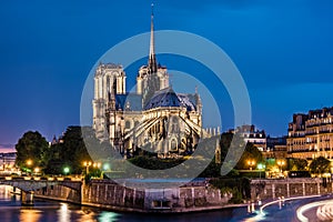 Notre Dame de Paris cathedral-night view